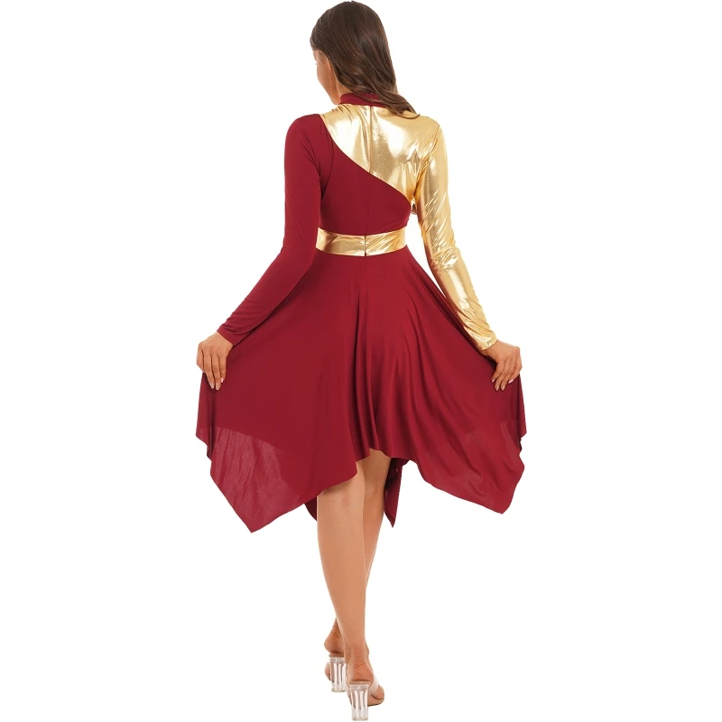 Popular Womens Dance Performance Costume Contrast Color Patchwork Dress ...