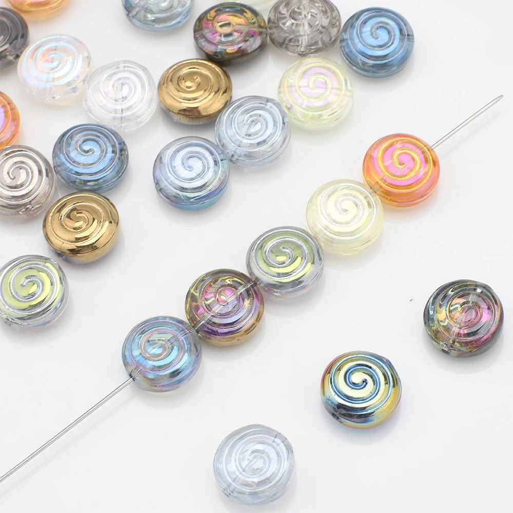 Zhubi 12MM Vortex Patterned Crystal Beads Plated Illusion Colorful Lollipop Round Glass Beads for Jewelry Making DIY Bracelet