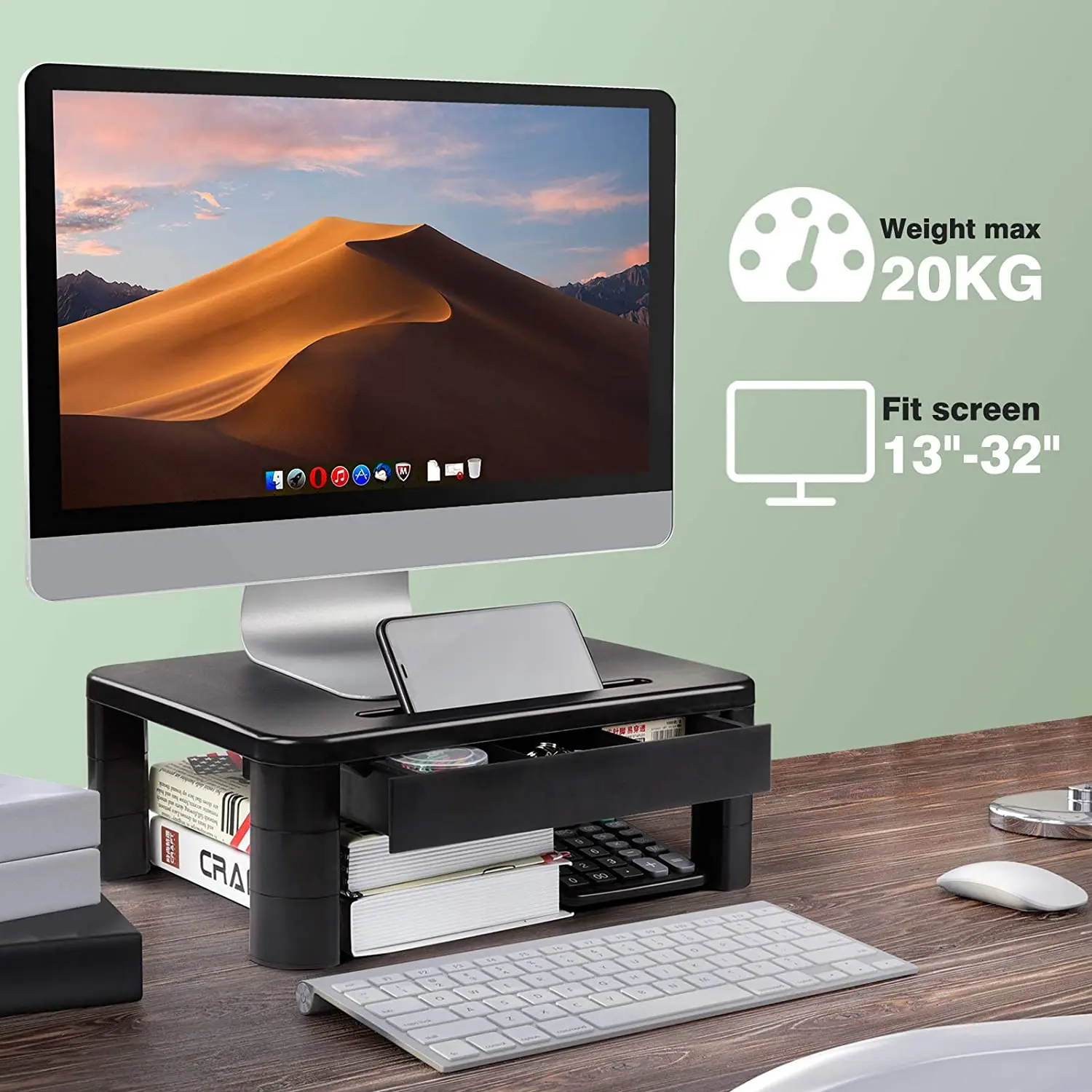 Simple Houseware Desk Monitor Stand Riser with Adjustable Organizer Tray Black Small Printer Stand Computer Monitor Stand