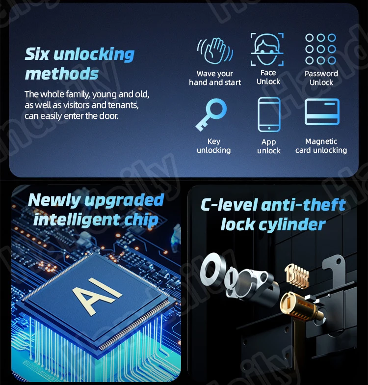 handaily palm face recognition smart lock tuya wifi video monitoring intercom smart door lock with 6590 mortise s9-3