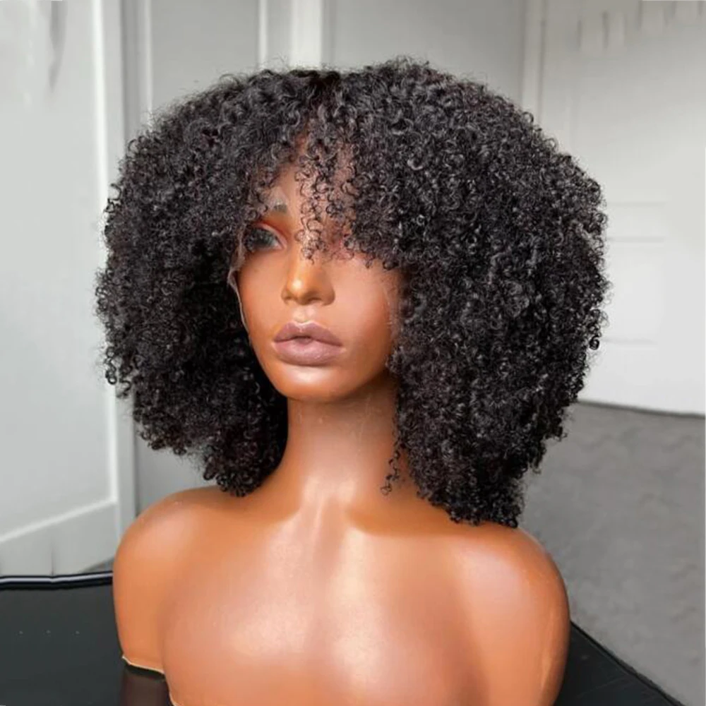 Glueless Lace Front Human Hair Wig With Bangs Afro Kinky Curly Wig Virgin Brazilian Human Hair