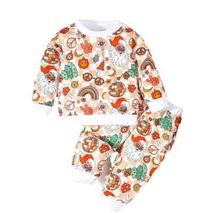 Two-Piece Casual Kids Set Long-Sleeved Pullover Sweatshirt and Trousers Christmas Outfits for Toddler Girls for Autumn Season