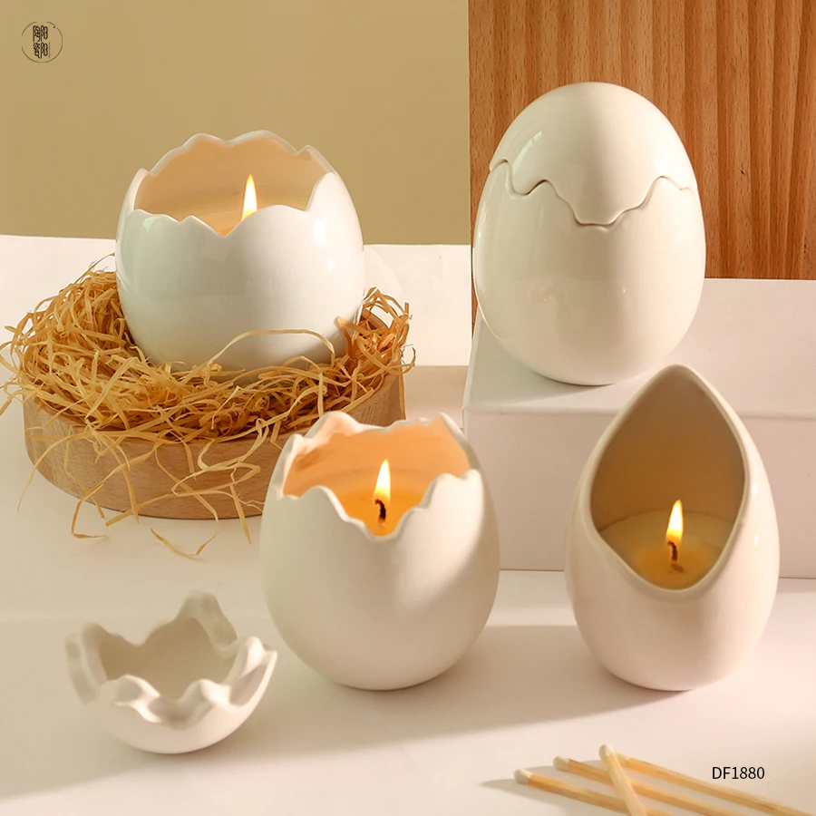 Customized Porcelain Candle Container Modern Creative Eggshell Shaped