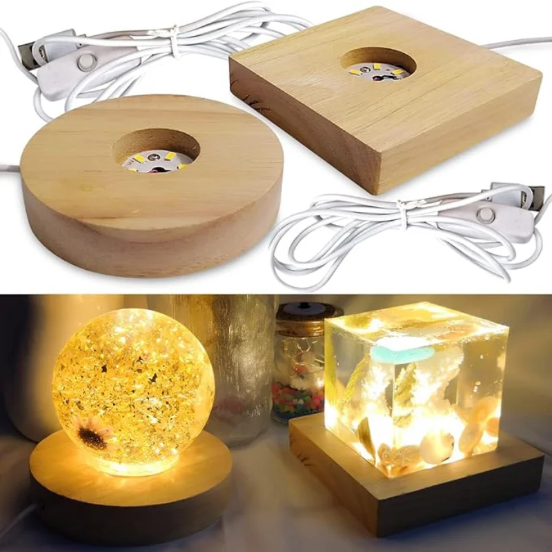 3D DIY Display Project Free Shipping Oval Wood Base Acrylic Warm LED Night Light Battery Powered with Clear Acrylic Panels