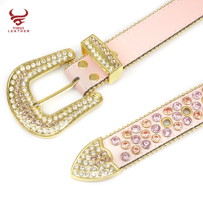 Source Designer Belts Women Rose Gold Buckle Diamond Belt Western Studded  Leather Custom Pink Rhinestone Belt on m.