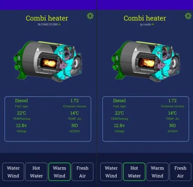 JP Heater 110V 12V 4000W Diesel + 1800W Electric Space Air Heater and 10L Water Tank Combi Heater Bluetooth App Controller 5000M Working Altitude Silent Version Standard Kit