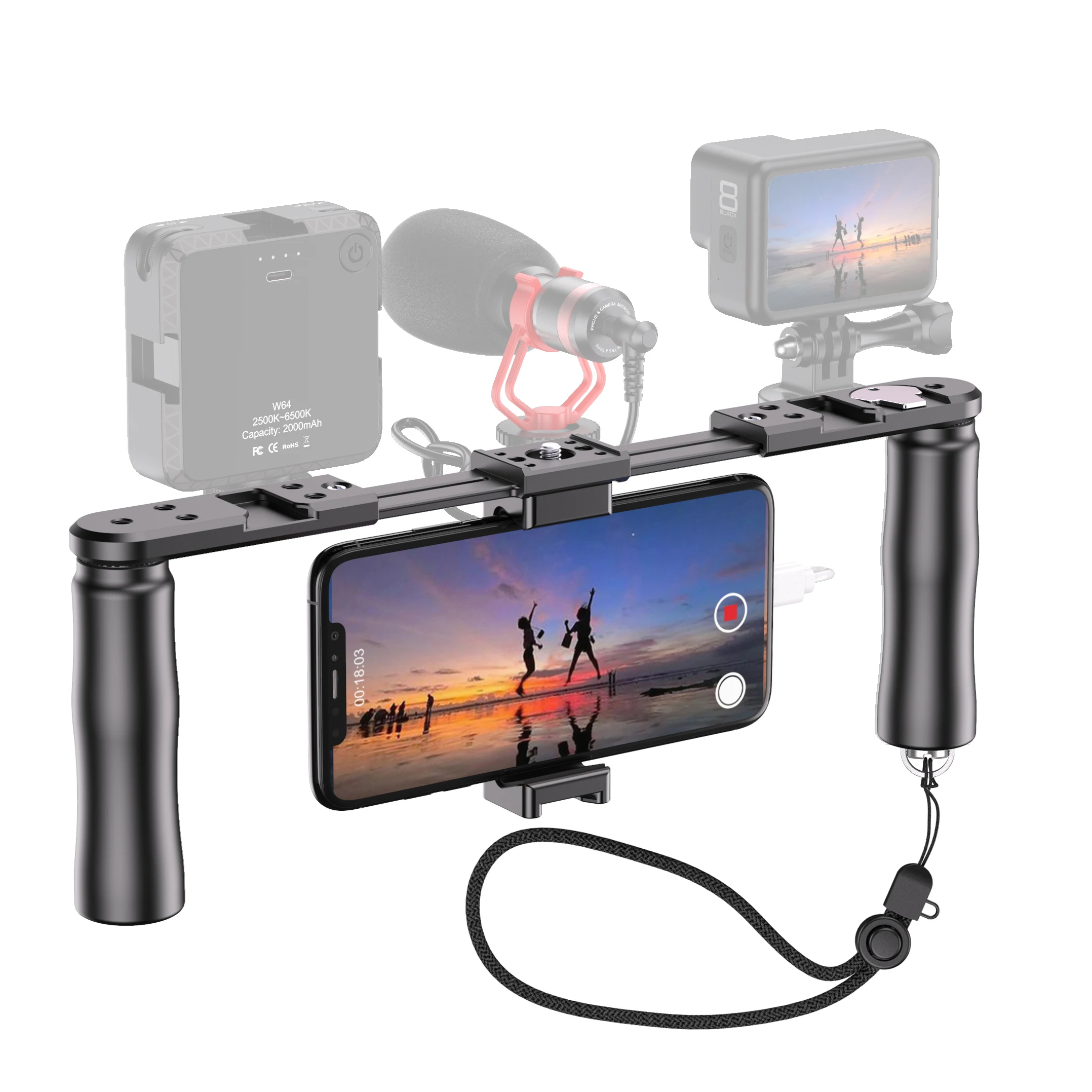 APEXEL VideoRig 2 Pro: Kit Stabilizzatore Per Smartphone Con Batteria 2500mAh, Telecomando Bluetooth E Attacchi Professionali Per Vlog E Riprese Dinamiche