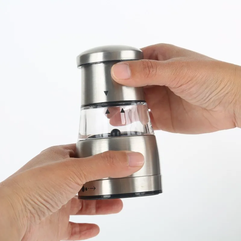 The Swifty Grinder for Salt and Pepper Grinding Stainless Steel Shell Acrylic Chamber