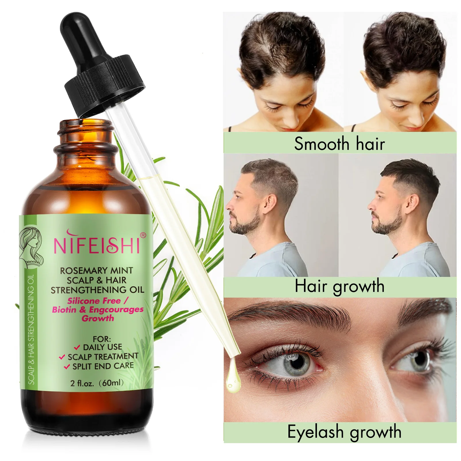 Oem 60ml Organic Pure Natural Rosemary Mint Scalp Hair Strengthening ...