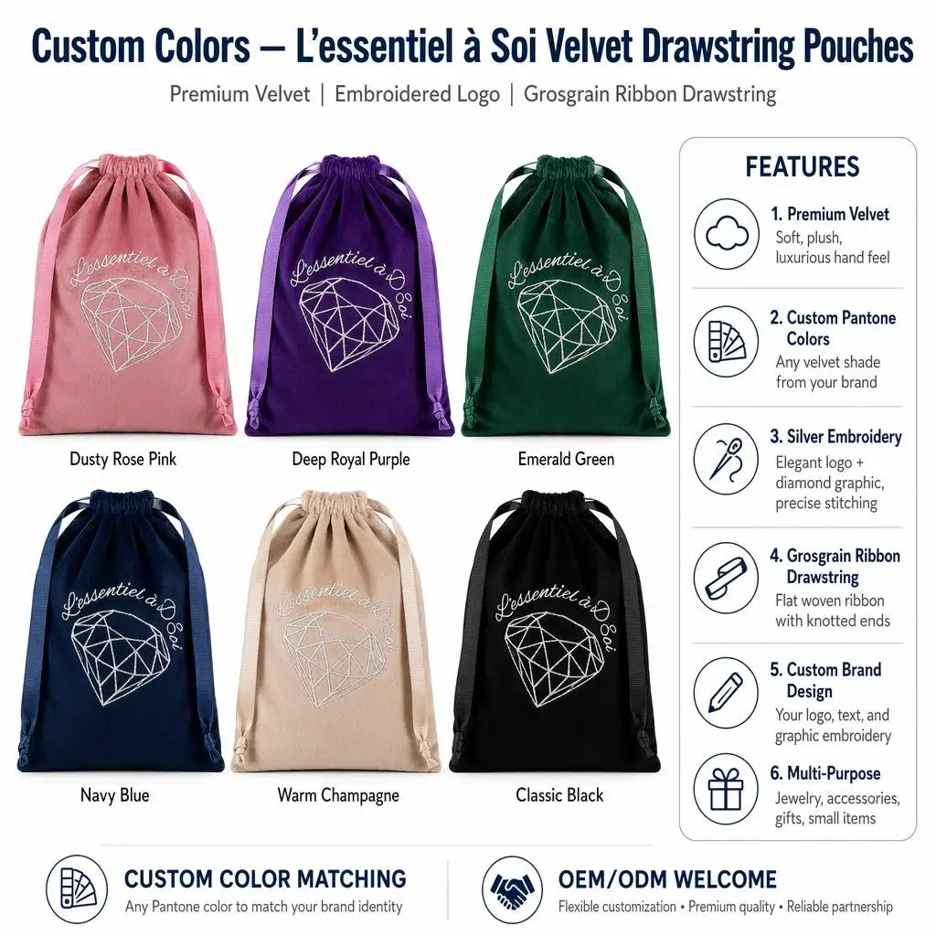 Velvet Perfume Cosmetic Drawstring Storage Bag High End Soft Velvet Skincare Packing Drawstring Pouch detail