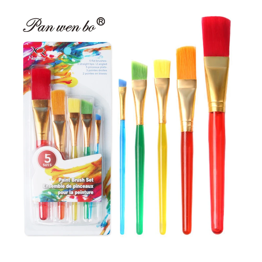 Оптовая продажа набор нейлоновых кистей для рисования с пластиковой ручкой акриловые акварельные художественные Кисти детей 5 шт.