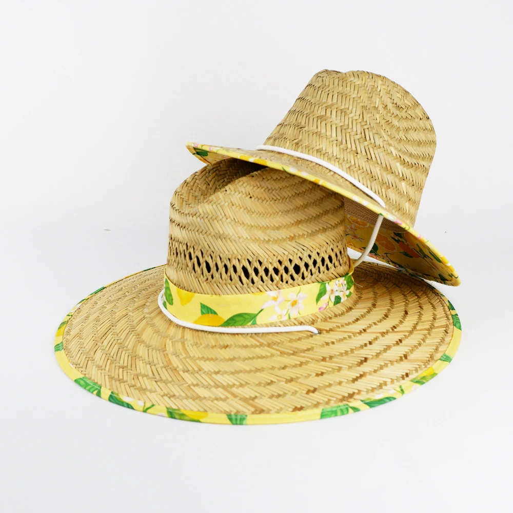 Unisex Lemon Sublimation Printed Fabric Summer Big Wholesale Custom Ribbon Lifeguard Outdoor Fishing Sombrero
