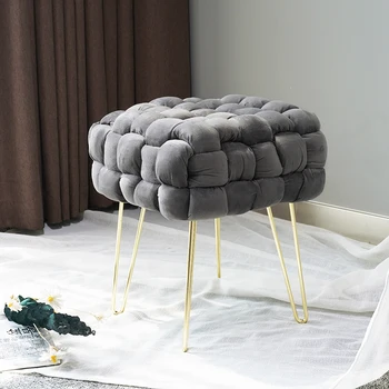 Wholesale Hot Sale Nordic Modern Velvet Fabric Ottoman Stainless Steel Legs Stool