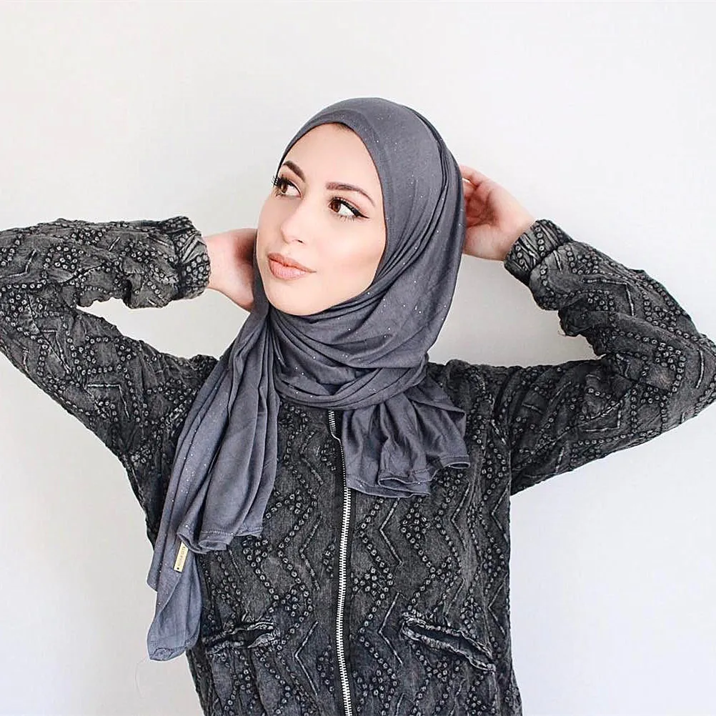 Grid Cotton Jersey Hijabs for Woman Solid Long Shawl Scarves