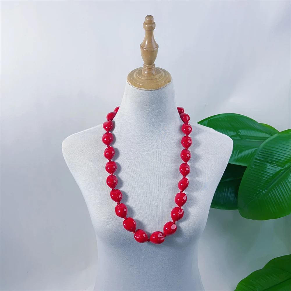 Hot Selling Solid Color Kukui Nut Lei Necklace Tropical Fashion Acrylic Hawaiian Island Graduation Jewelry for Parties Weddings