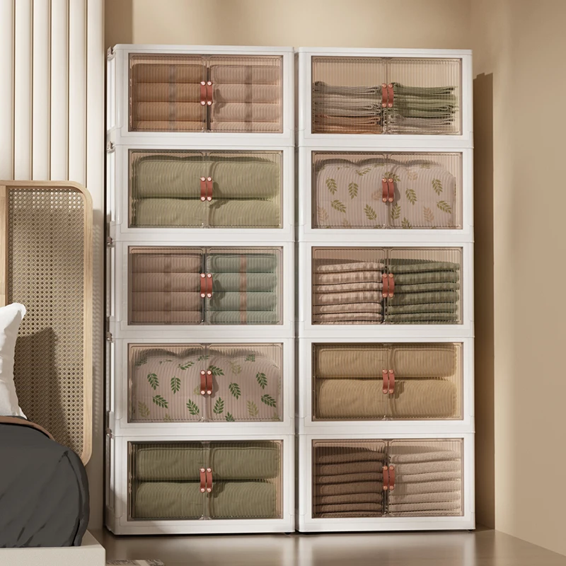 Stackable Storage Bins with Lids Plastic Storage Containers with Magnetic Doors Wheels Collapsible Bins Closet Organizers