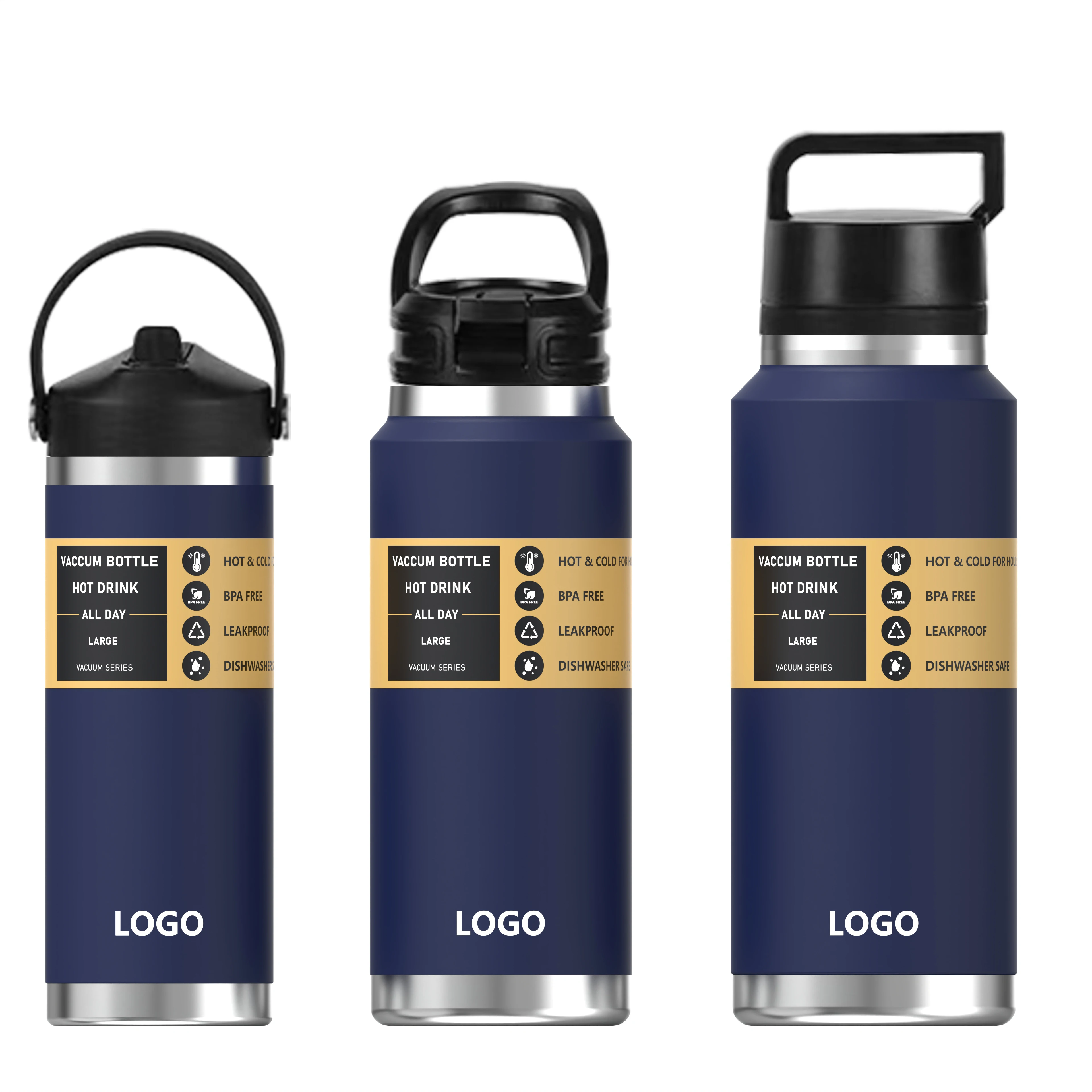 Custom Logo12oz 18oz 36oz 64 oz Stainless Steel Metal Drink Bottle Vacuum Insulated Thermos Chug Cap Hot Sports Water Bottle