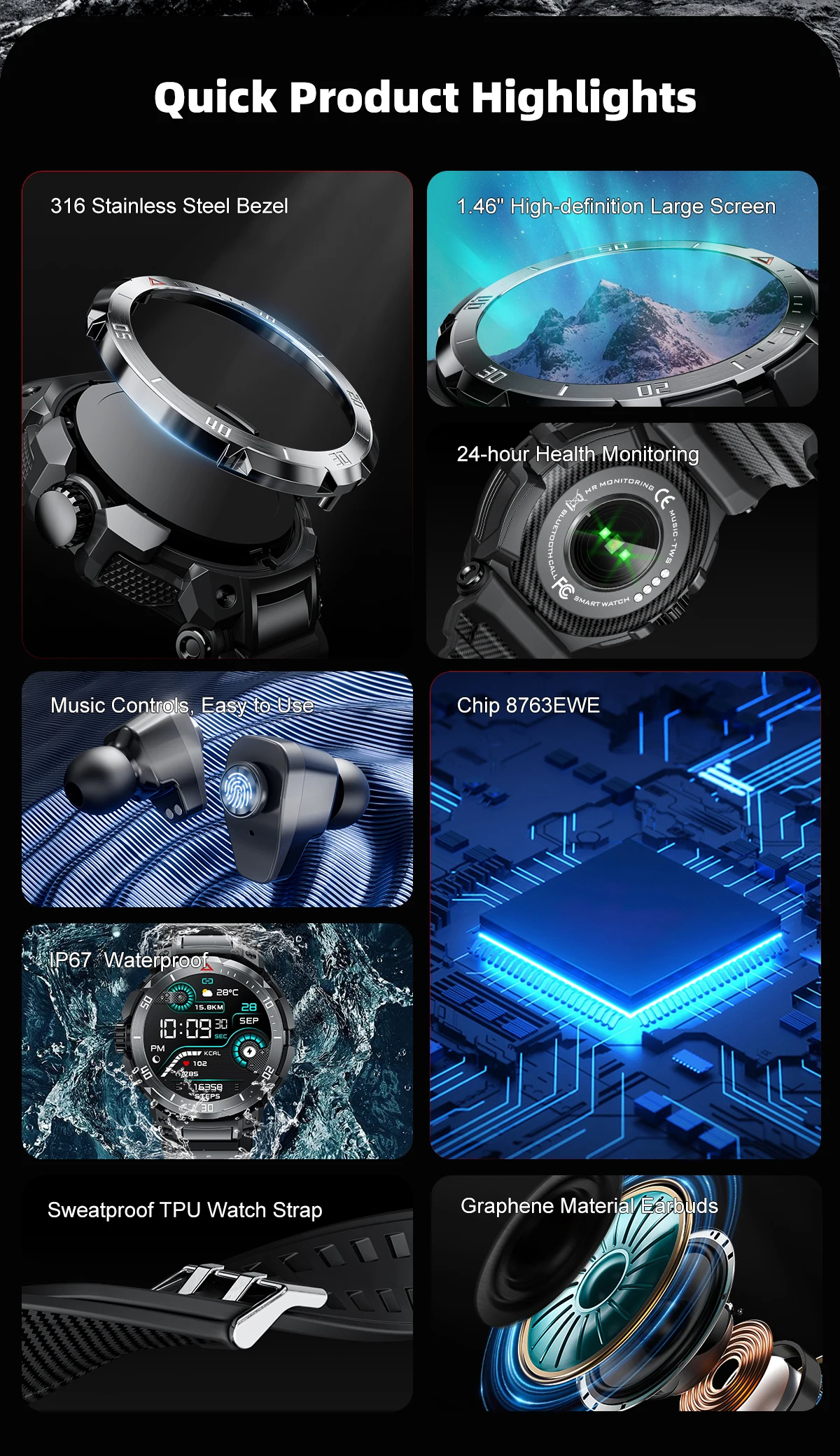 Chinese factory supplier supply  2025 Gt100 2 In 1 Pro Smart Watch Earphones 1.46'' Screen Heart Rate Ip67 Waterproof Men Fitness Sports Smartwatch With Earbuds - Buy 2023 Amoled Gt100 Tws Fashion Smart Watch 2 In 1 Headset Smartwatch Ip67 Sports Business Smart Watches With Earphone 2 In 1 Smart Watch Earphones smart Watch With Earbuds