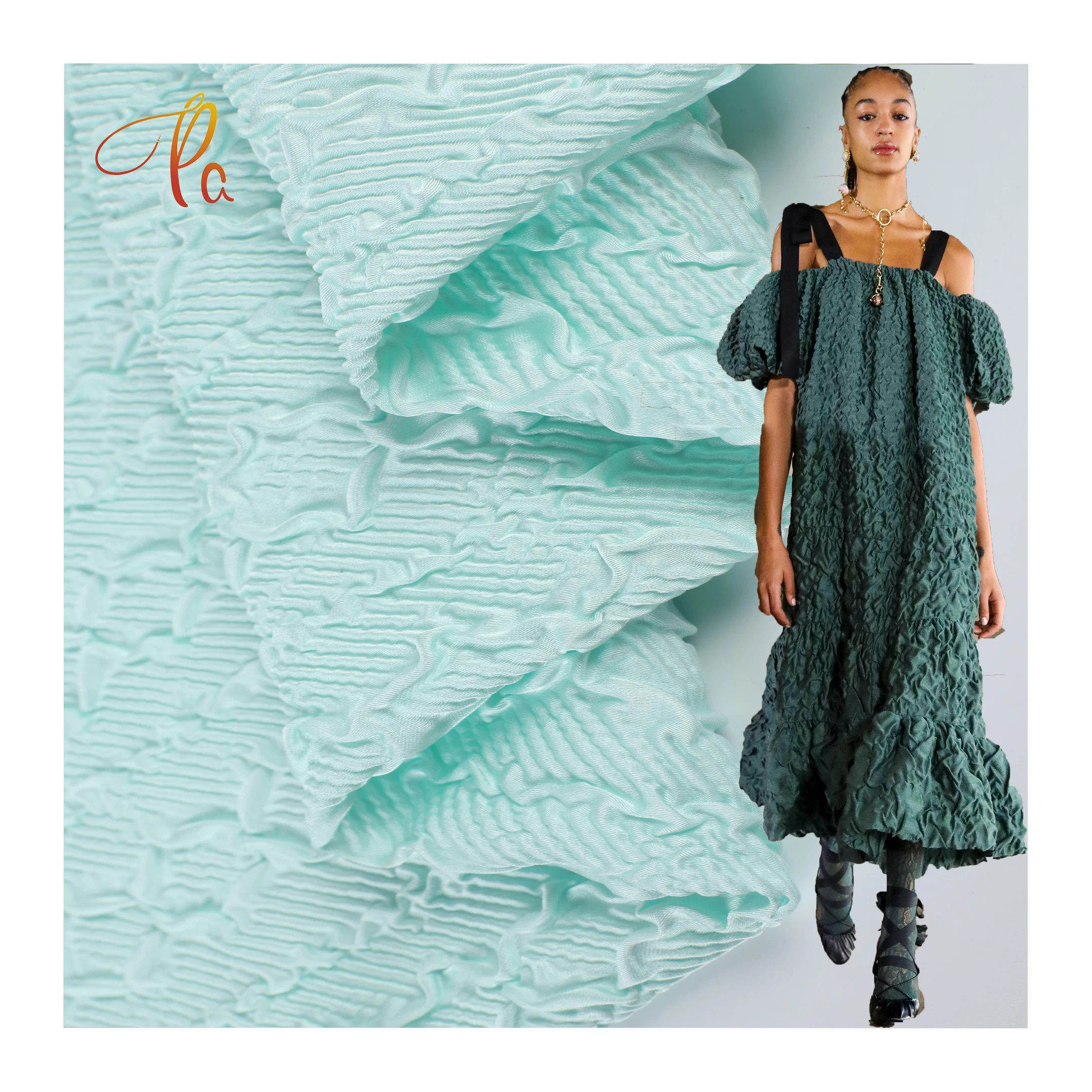 Small Moq Shiny Pleated Fabric 100% Polyester Crumpled Satin Fabric For Women Dress