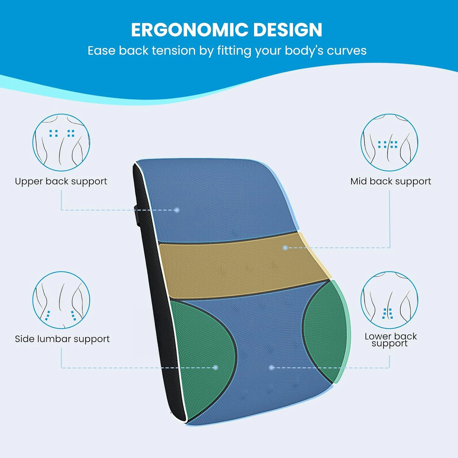 Office Chair Lumbar Support Cushion Relieve Back Pain Improve Posture Memory Foam Seat Back Seat Cushions & Pillow for Chair