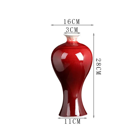 景德镇中国红釉现代陶瓷花瓶家居装饰陶瓷花瓶姜罐中国装饰家居装饰奢华