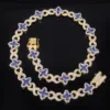 Chaîne 8 maillons en verre coloré diamant bleu doré avec fermoir diamant