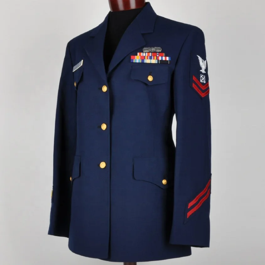 Classical Navy Blue Jacker and Pant Set With Embroidery Patches Custom Mens Officer Security Guard Uniform