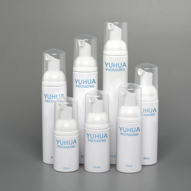 Factory price foam soap bottle 60ml/80ml/100ml/120ml 4oz white pet soap facial cleanser foaming bottle with pump