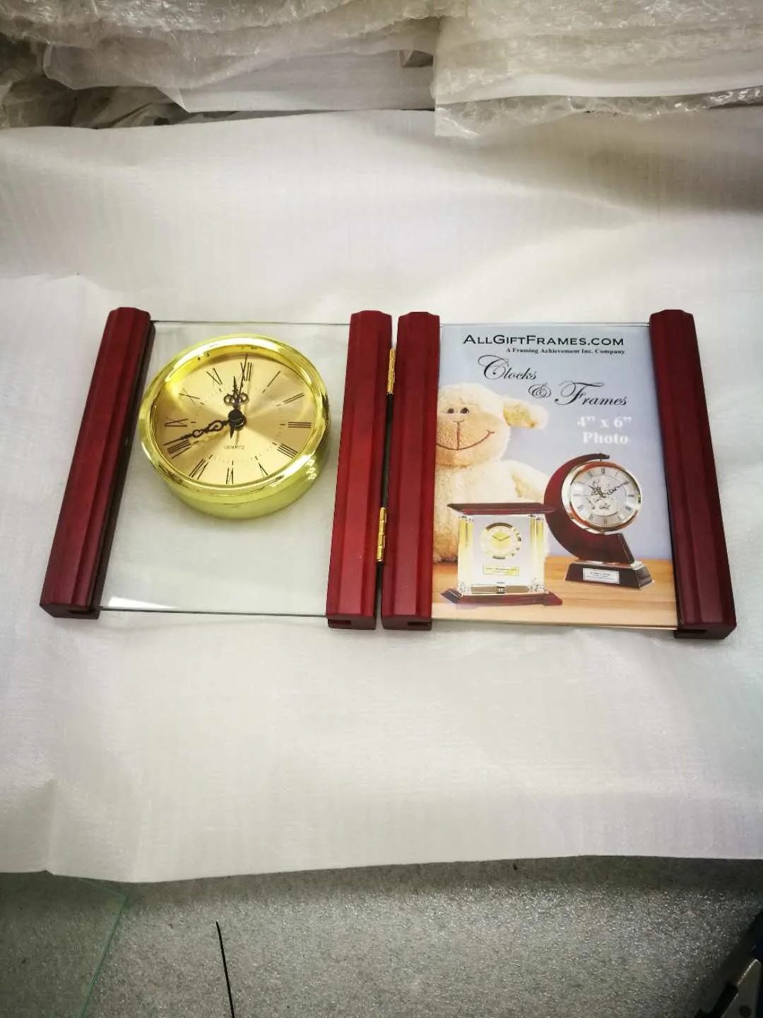 Rosewood Case  Book Shape Photo Frame Table Clock