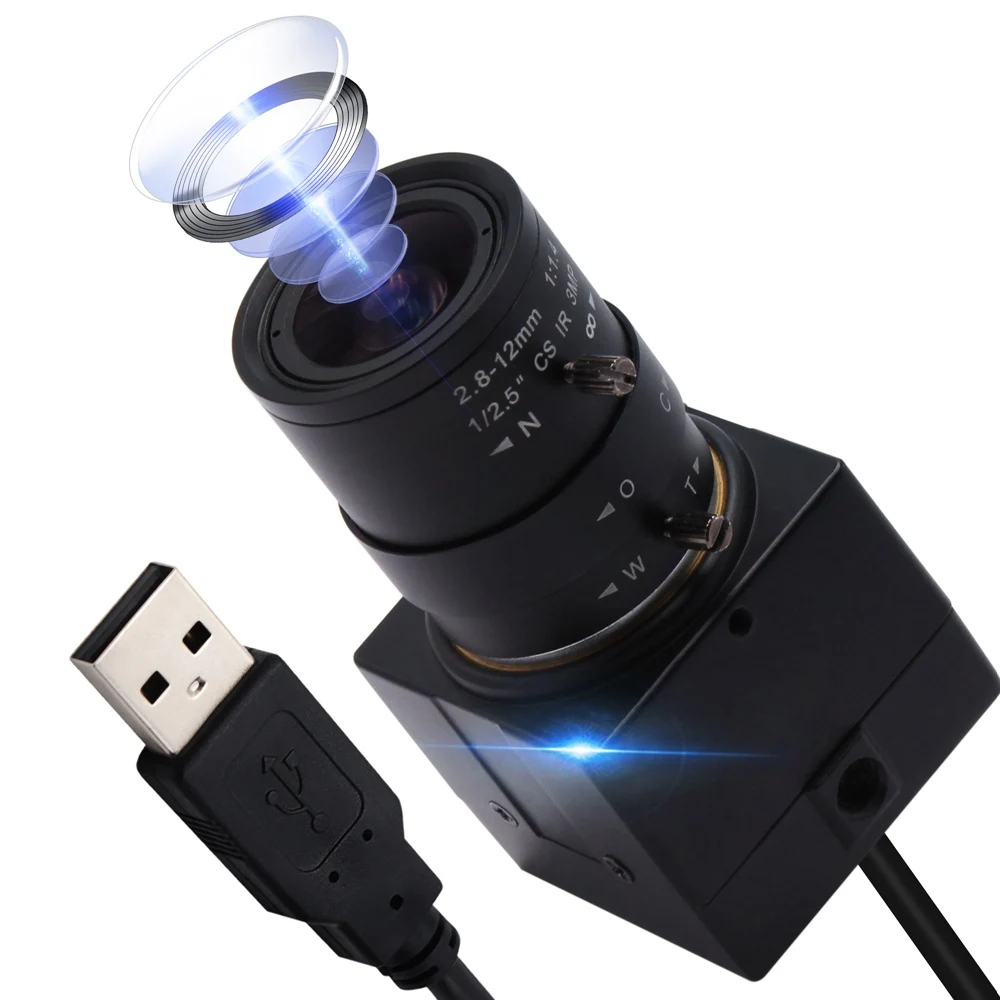 ELP 4K IMX415 ウェブカメラ、可変焦点レンズ 2.8-12mm マニュアル