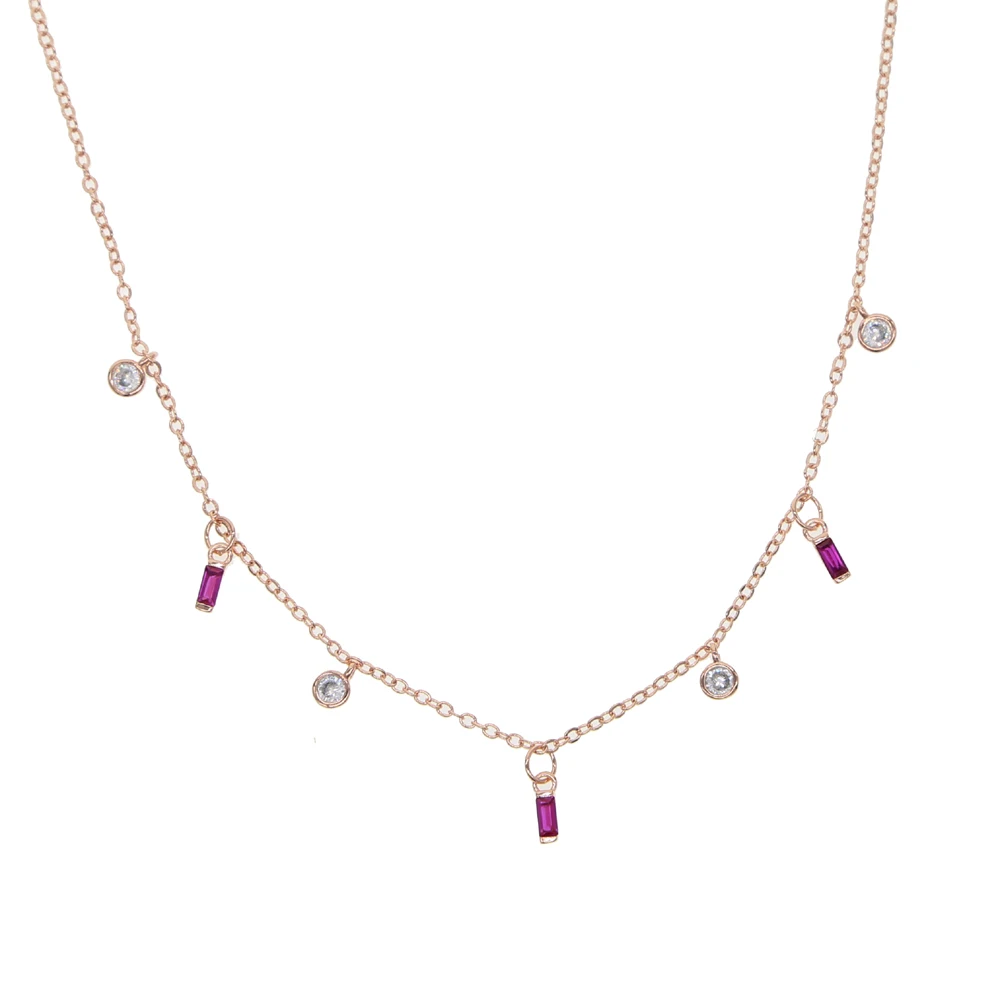 2023  Colorful Rectangle Cubic Zirconia Cz Drop Charm Multi Layer Women Elegant Summer Necklace