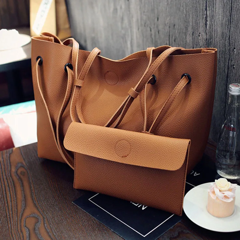 Women's Brown Leather Litchi Pattern Shoulder Bag Tote Bag with