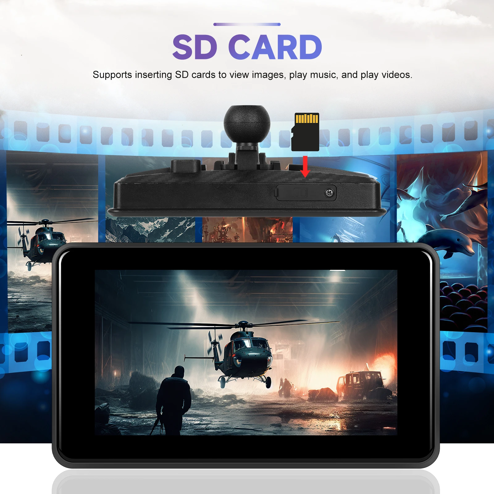 podofo 5 inch motorcycle portable wireless carplay screen android auto recording dvr navigation gps with front rear camera a3996-6