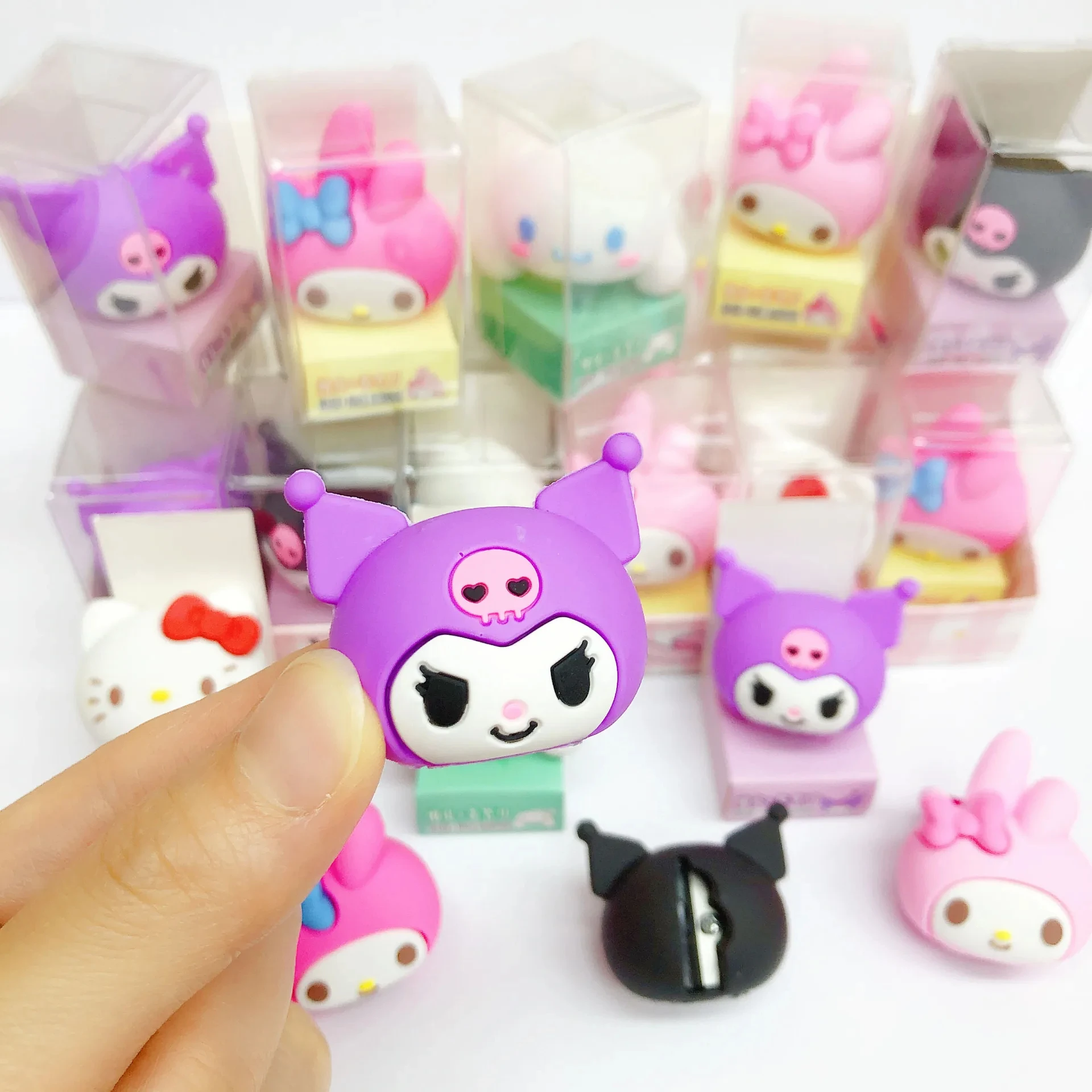 Kawaii 48pc Sanrios Kawaii Eraser Pencil Sharpener Anime Kuromi ...