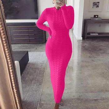 European and American New Long-sleeved Knitted Winter Women's Sweater Skirt Bottoming Slim Dress