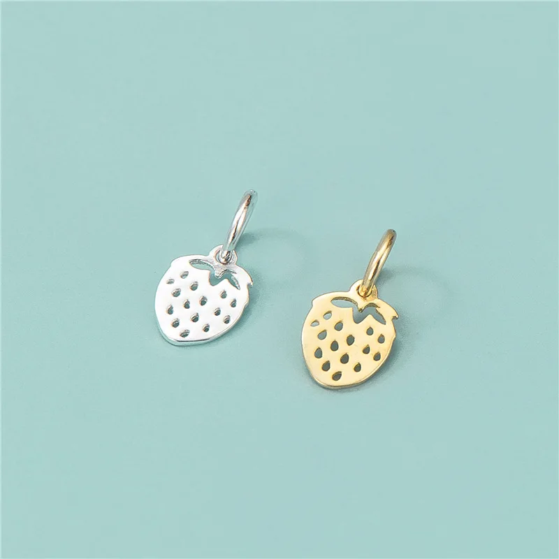 Mini 6mm Lovely 925 Sterling Silver Gold Plated Flat Strawberry