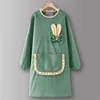 GreenLZ807Corduroy long sleeve rabbit ears pocket lace