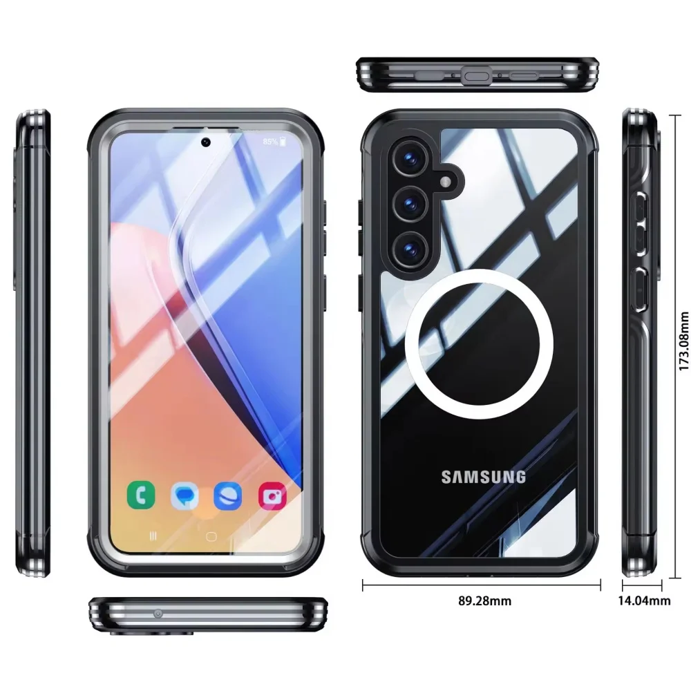 product magnetic case dual layer rugged clear acrylic for samsung galaxy a55 screen protector shockproof lalaudtec-3