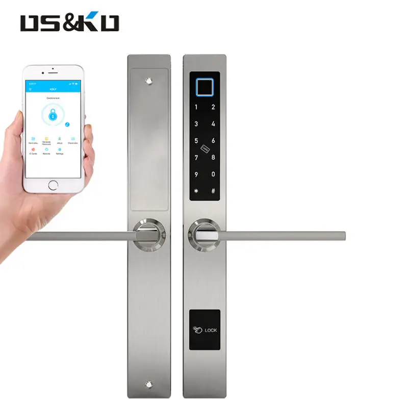 Slim Aluminium APP Smart Lock Broken Bridge Wifi Remote Unlock Fingerprint Electric Smart for Sliding Glass Door Lock with Hook