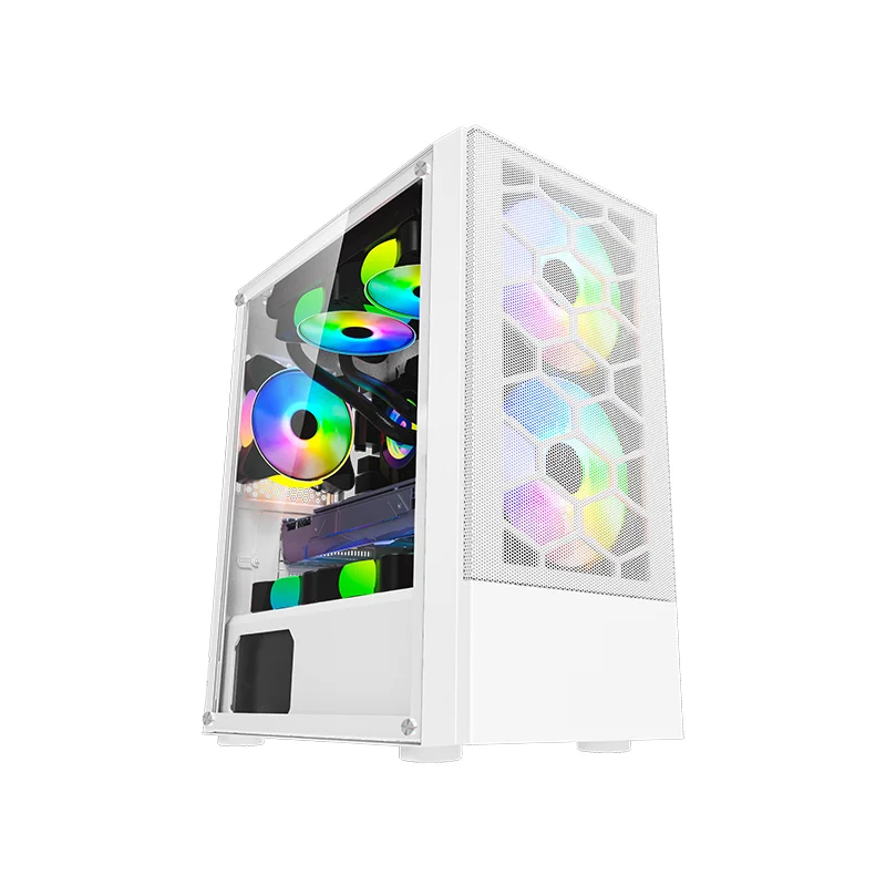 ATX Mid Tower PC Gaming Case 3.0 USB RGB Fans and Glass Panels Office ...