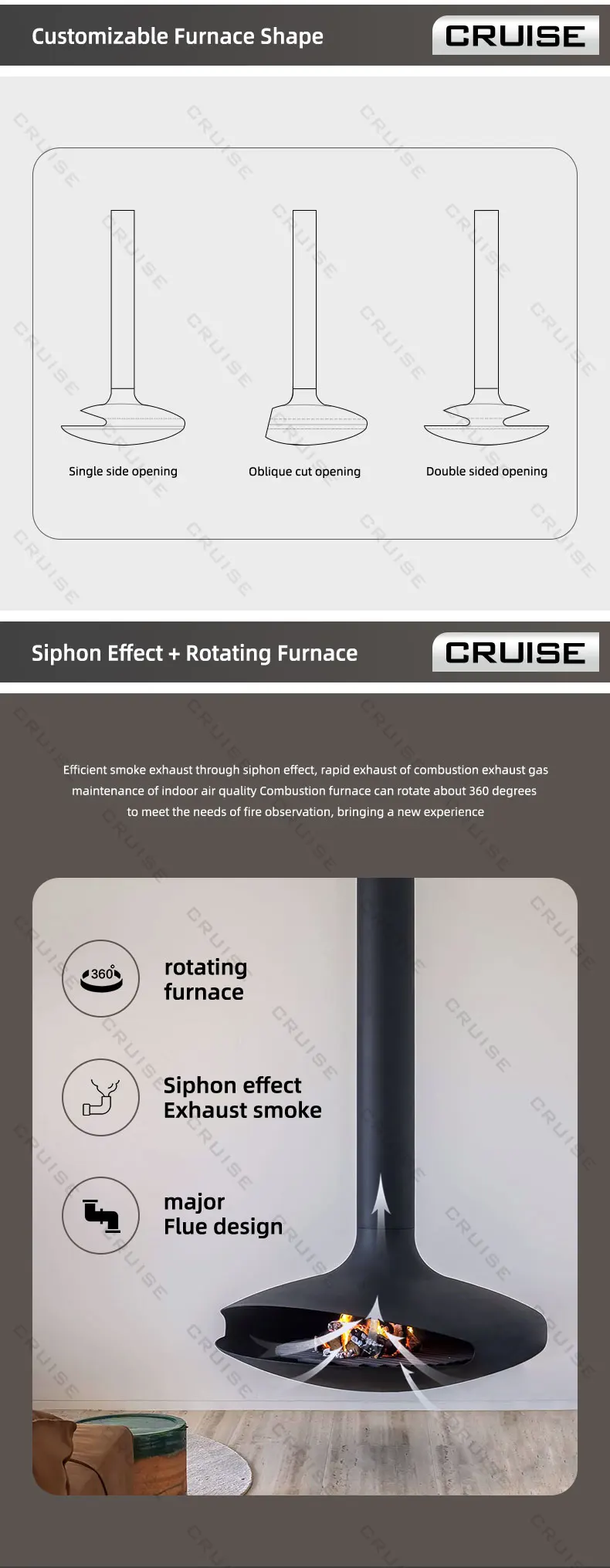 Core Decorative Hanging Fireplace, CRUISE, 1200mm, Roof - detail 8