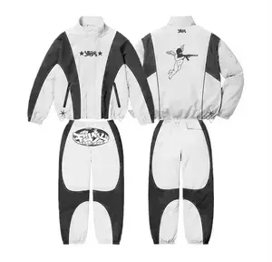 Two Color Ways Sports Wear Drawstring Cord Fashionable Unisex Fall New 2-Piece Waterproof Hip Hop Tracksuit Print Two-Tone Loose