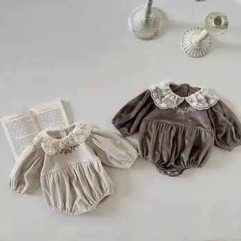 Spring and autumn infant clothes lace collar chest embroidery long-sleeved baby romper girls one-piece crawling clothes