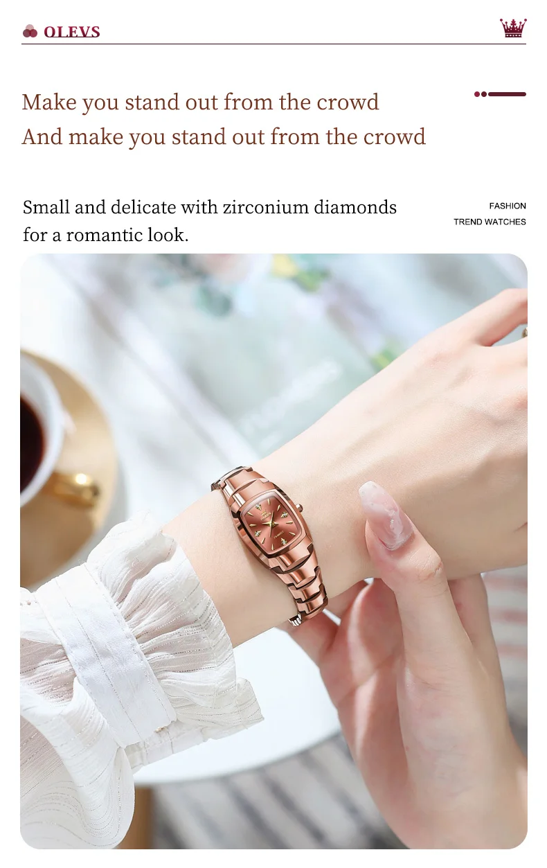 OLEVS 7006 Japan Quartz Movement Water Resistant 3ATM Women Watch Square Shape Dial Gold Tungsten Steel Bracelet Ladies Watches