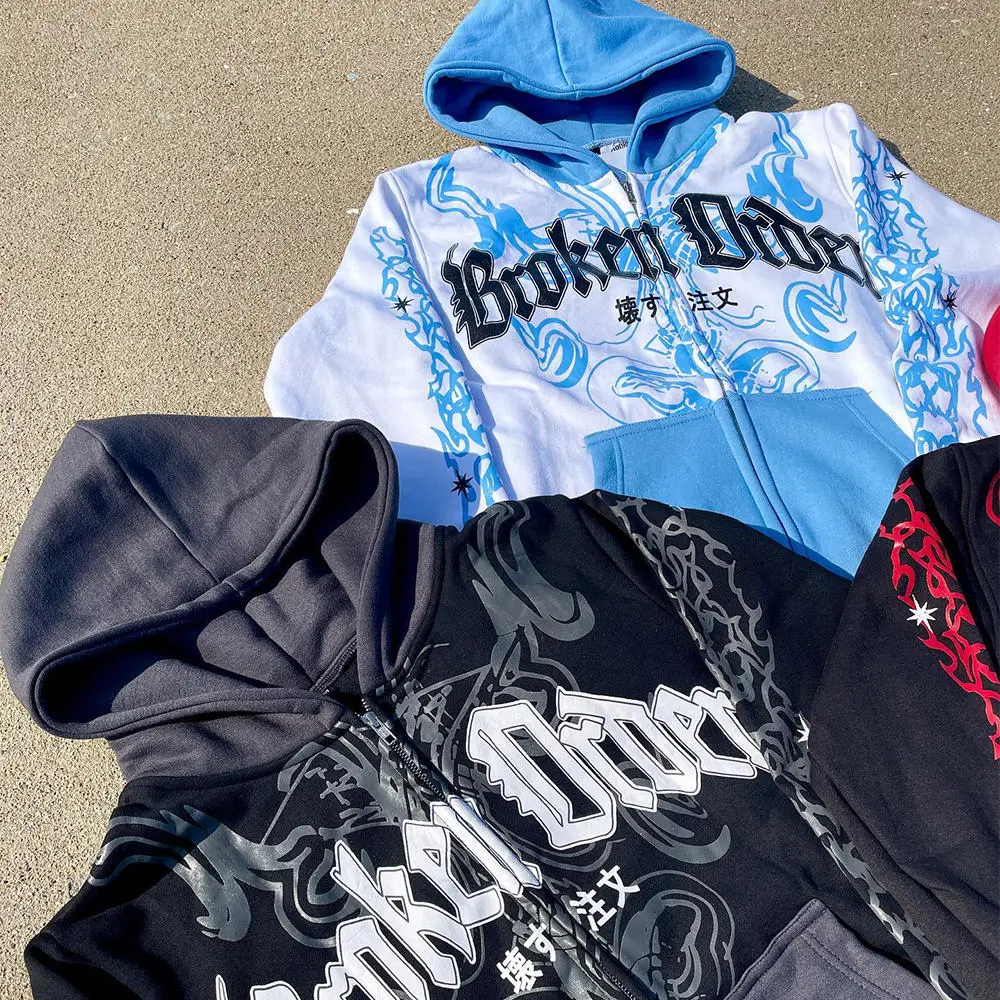 500gsm Custom Logo Screen Printing Terry Cotton 500gsm Hoodies Terry Heavy Weight No String Zip up Hoodie