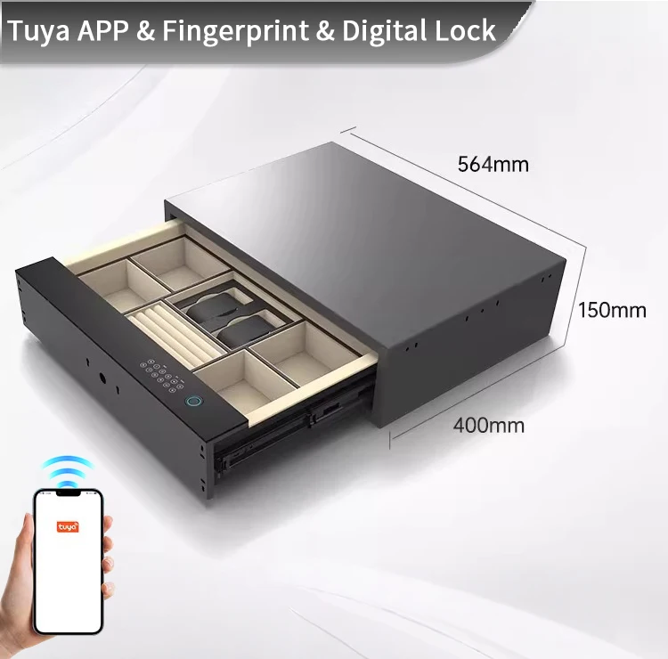 CEQSAFE Smart Intelligent Theftproof Fingerprint Password Mechanical Key Unlocking Cash Drawer Safe with Bedside Tables