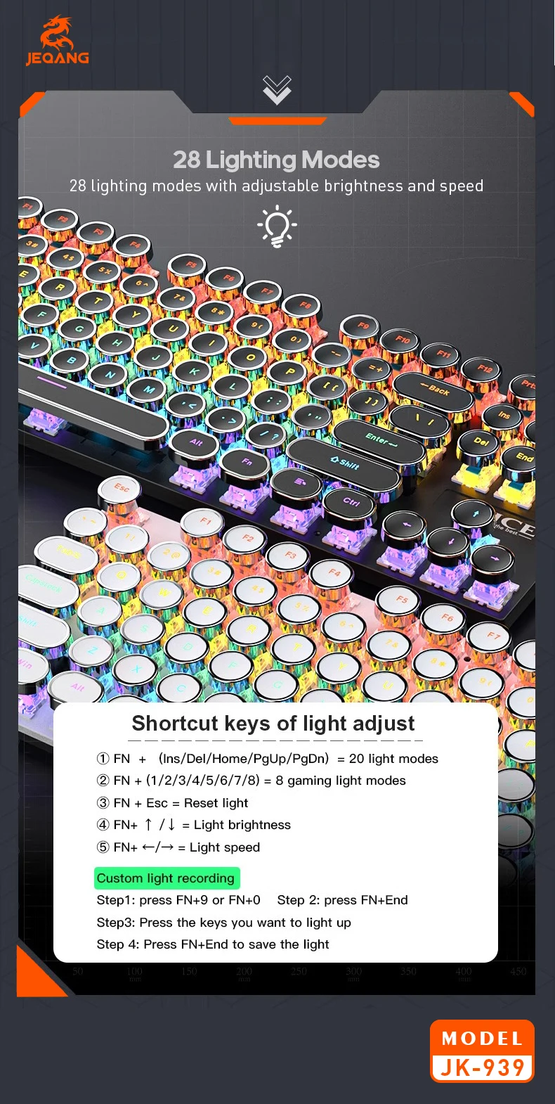 Jeqang JK-939 87-Key Wired Mechanical Keyboard QWERTY Layout with Green Shaft Punk Style for PC Gamers