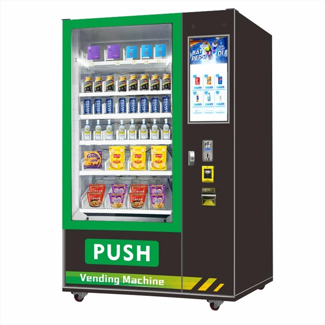 Qianmei 300-600 Pcs Capacity Push-Door Snack Drink Vending Machine Cash/Coin Payment Remote Monitoring Cloud Integration 1-Year