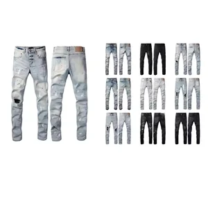 Wholesale High Quality Men's Sustainable Pants Straight Mid Denim Black Tag Distressed Wash High Street Men's Jeans