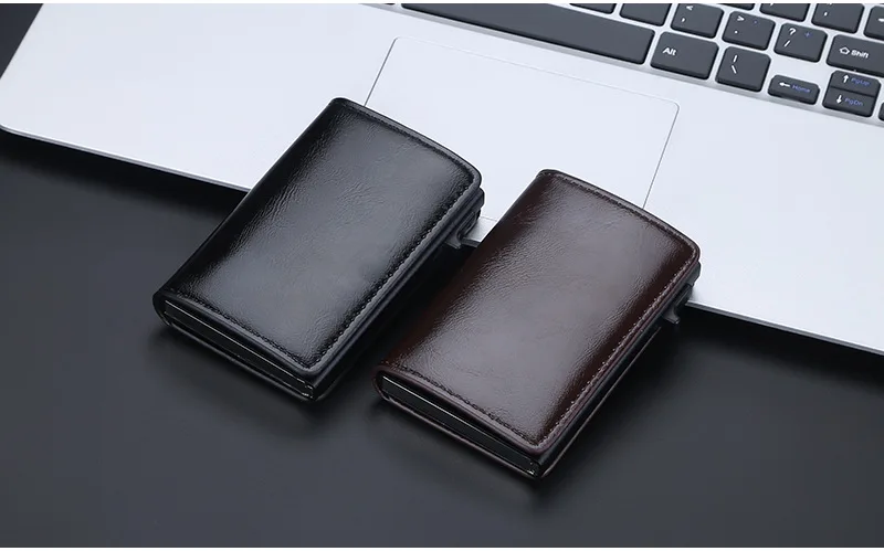 Baellerry Fashion Trend Pu Leather Cover Ultra Thin Automatic Popup RFID Card Holder